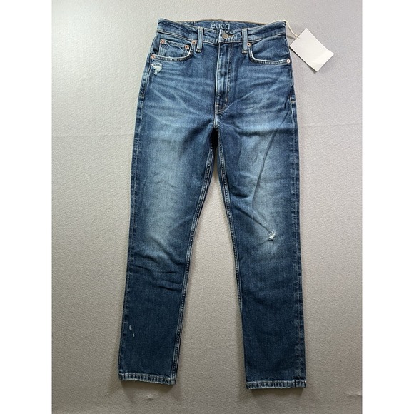 Etica Women's 26 (26x26) Scarlet Mid‎ Rise Slim Jeans Distressed Ankle 90s Blue